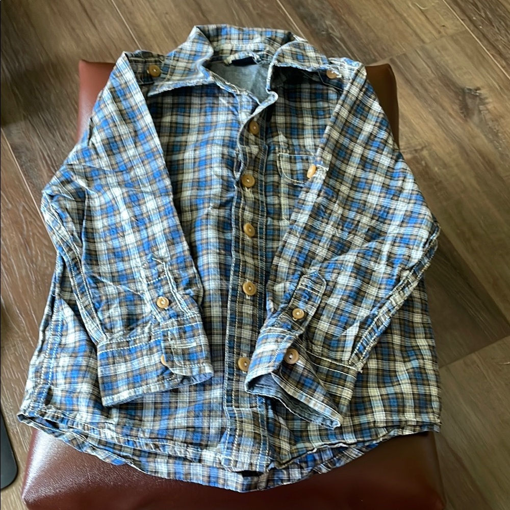 Baby Gap Blue and Brown Plaid Button-Up Shirt 3T